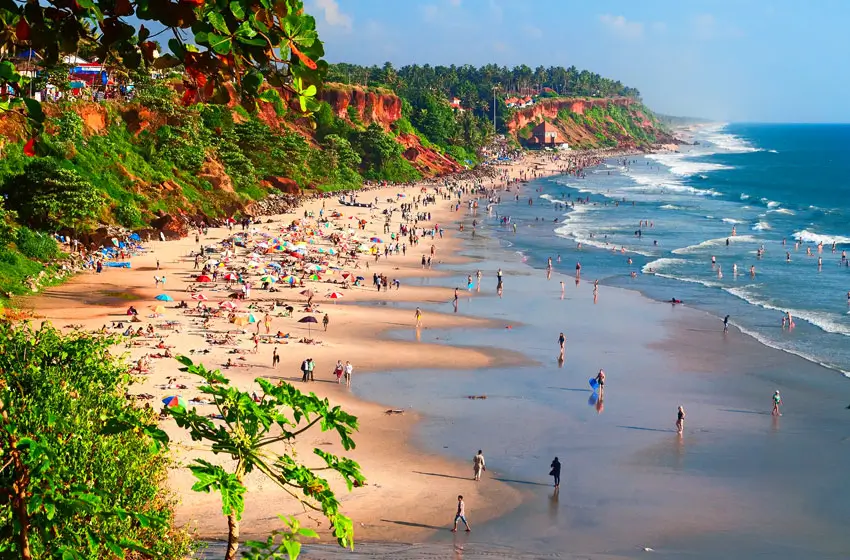 Varkala cliff and beach shoreline panoramic view