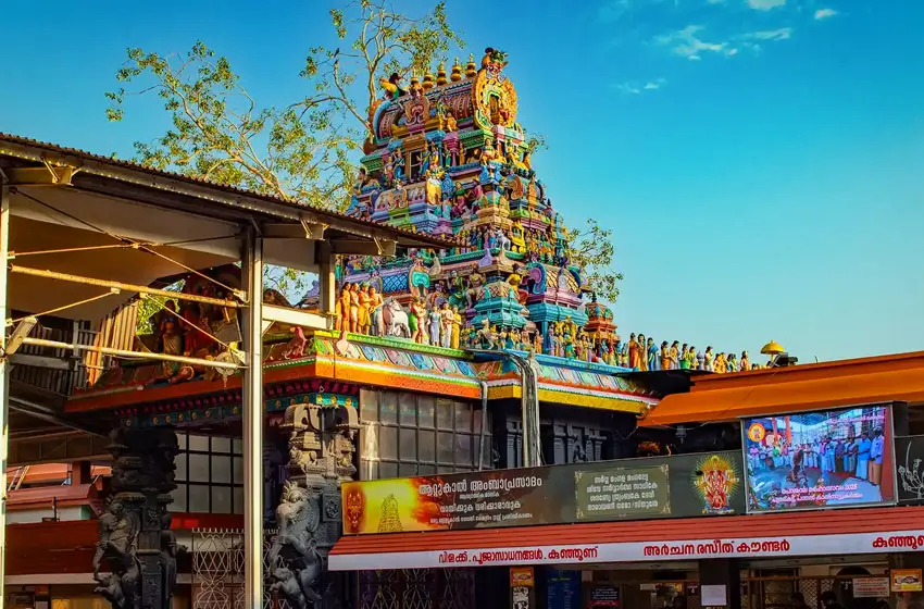 attukal bhagavathy temple gopuram and sculptures view