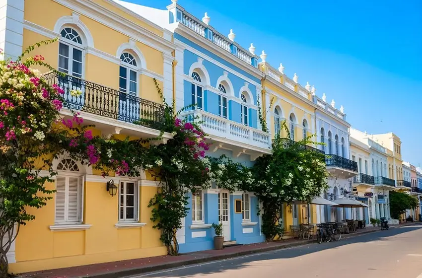 Colorful colonial architecture street Puducherry