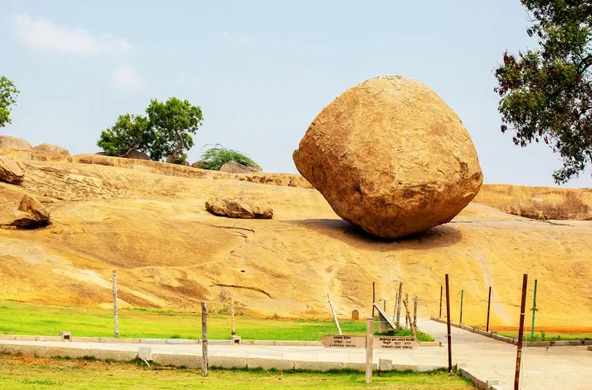 Krishnas Butter Ball balanced boulder Mahabalipuram