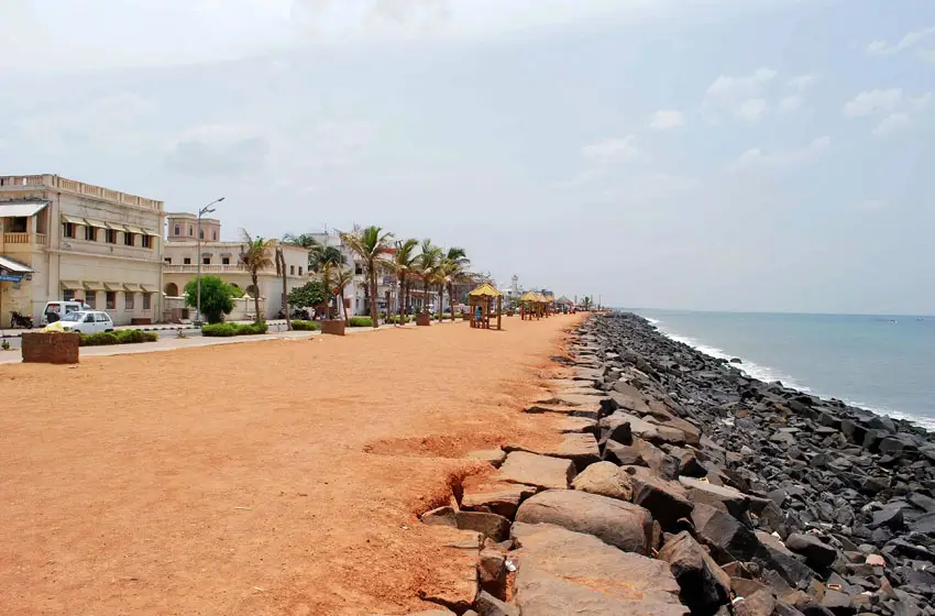 Scenic Rock Beach promenade coastline Puducherry