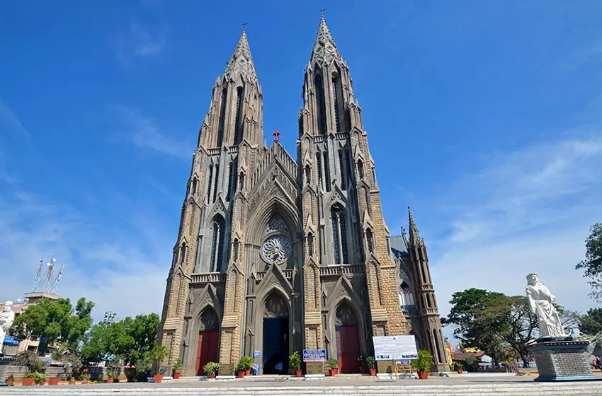 St. Philomenas cathedral neo gothic spires view