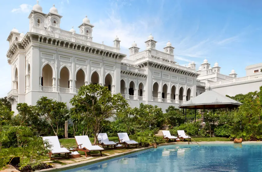 taj falaknuma palace hyderabad luxury pool facade