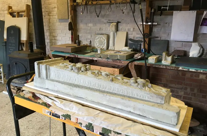 Traditional stone carving workshop and sculptor studio