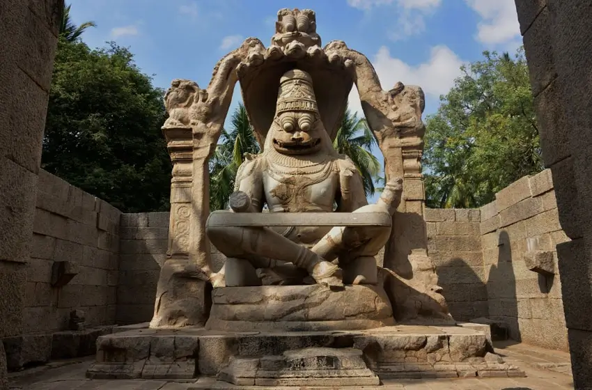 Ugra narasimha monolithic statue hampi view